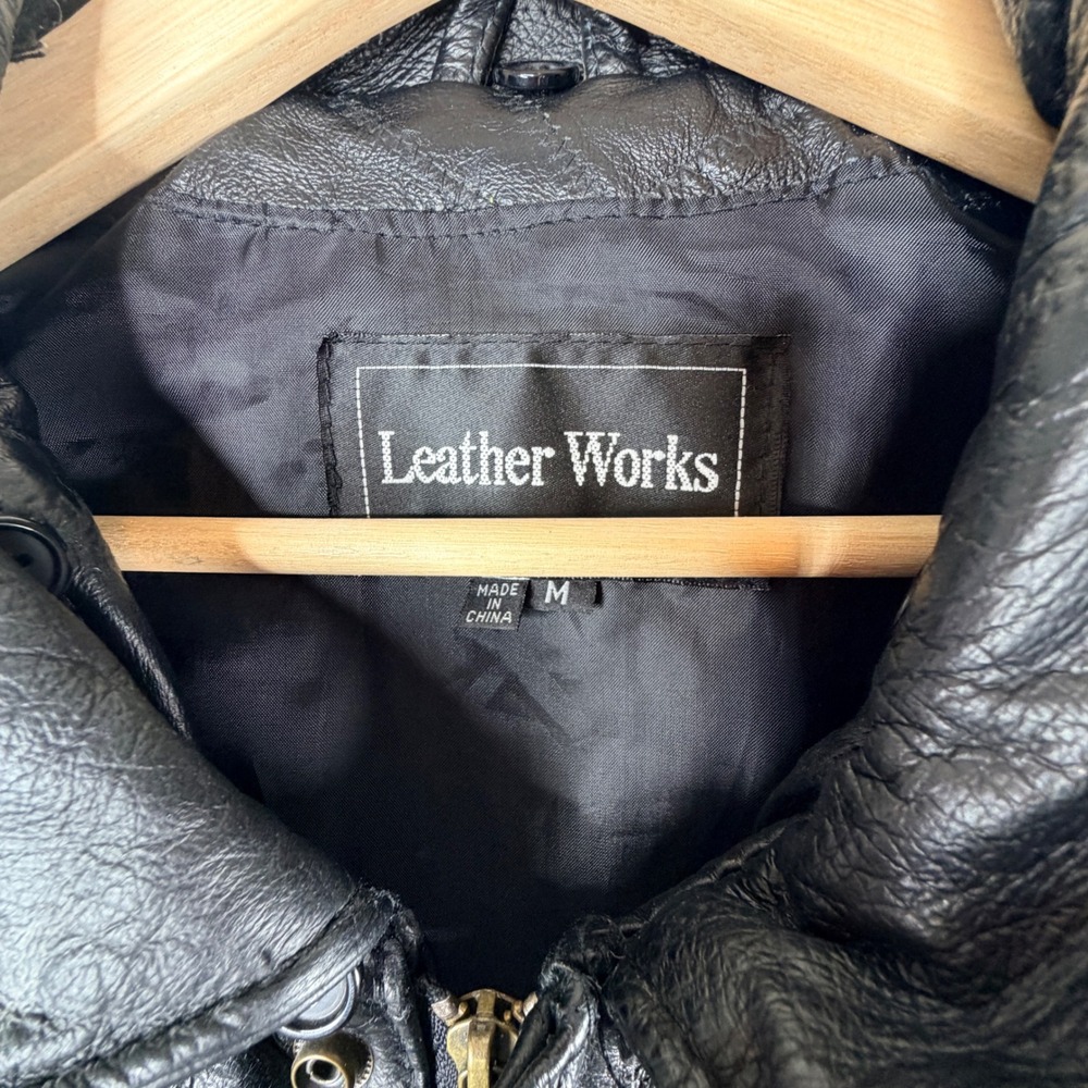 90's Leather Works Patchwork Bomber Jacket Size M… - image 4